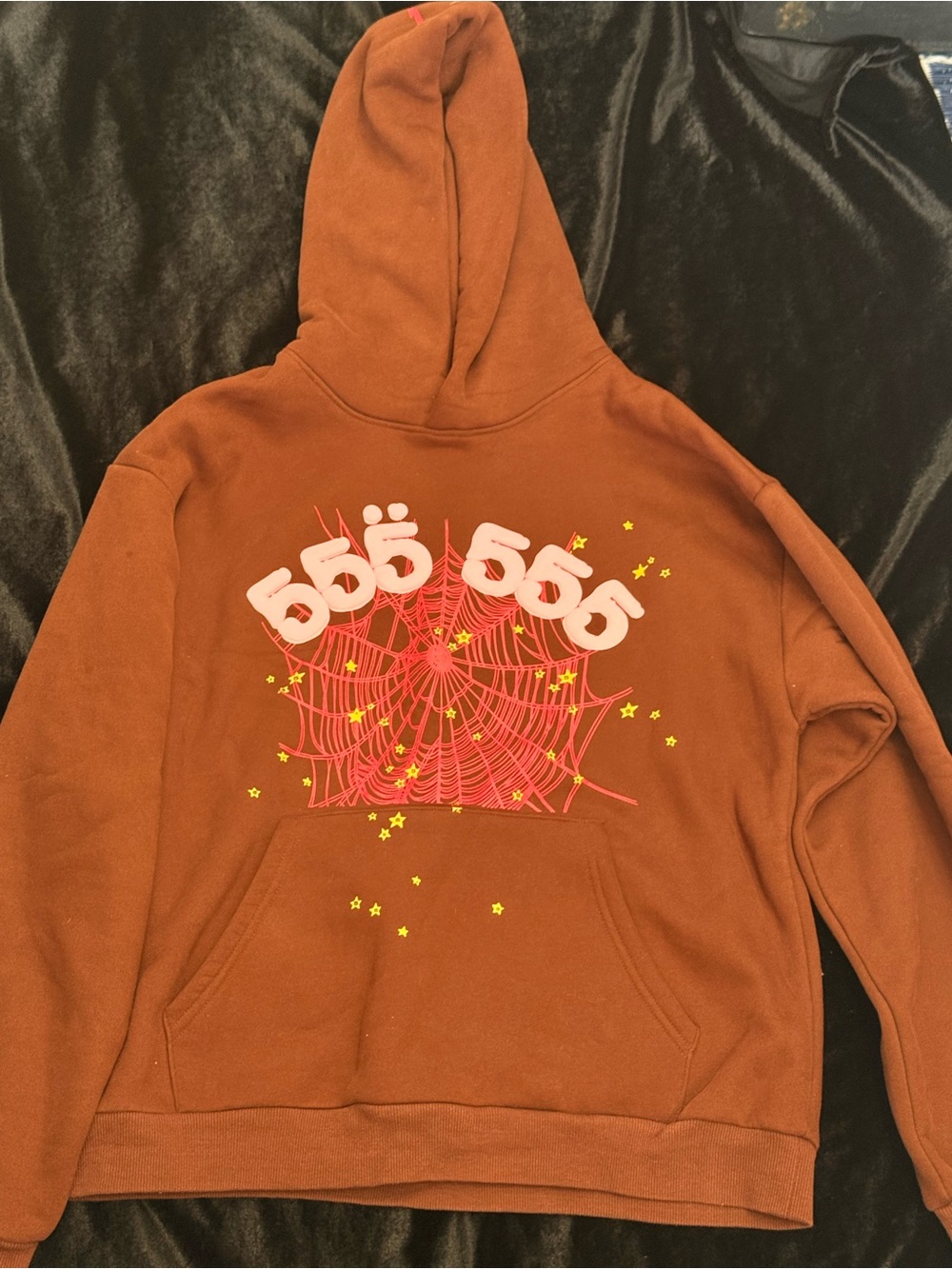 Brown spider Hoodie with Pink Web Graphic
